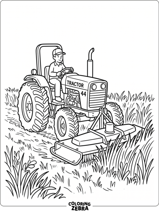 A tractor pushing a mower through tall grass