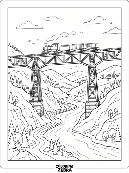 A train crossing a bridge above a river