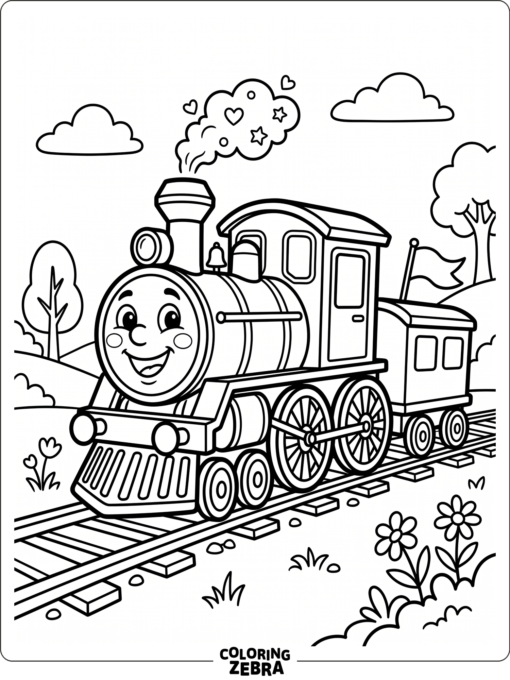 Cute train with a smiling face and big wheels