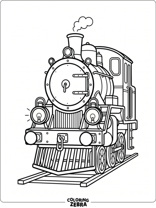 Train engine with headlights and round wheels