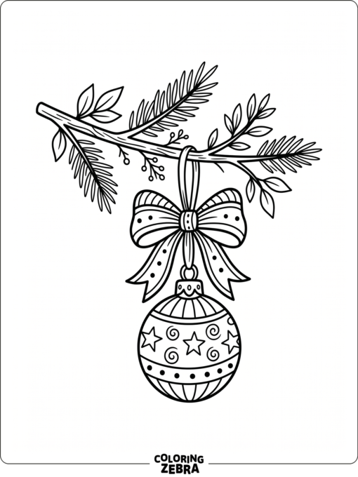 A tree branch holding a round ornament