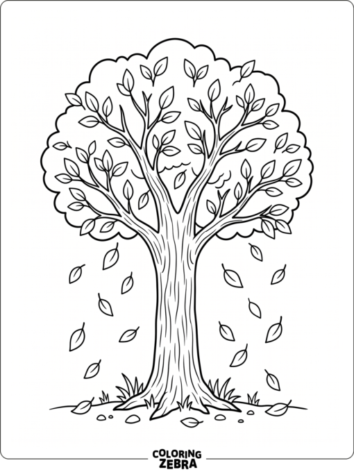 A tree with leaves falling around the trunk