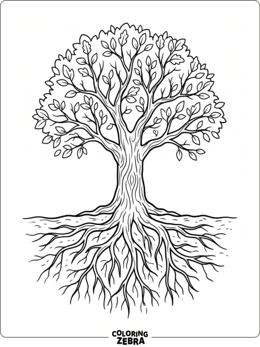 A tree with roots spreading under the ground