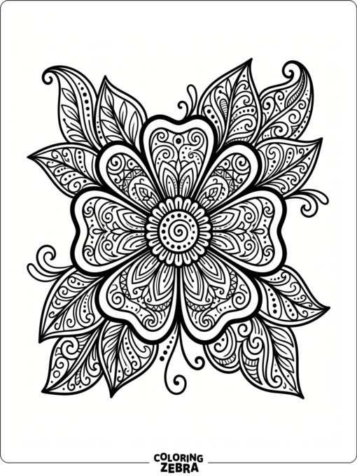 A tribal flower design with bold petals and decorative lines