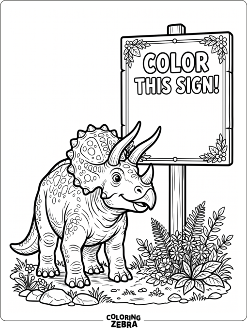 A triceratops illustration with simple printable layout