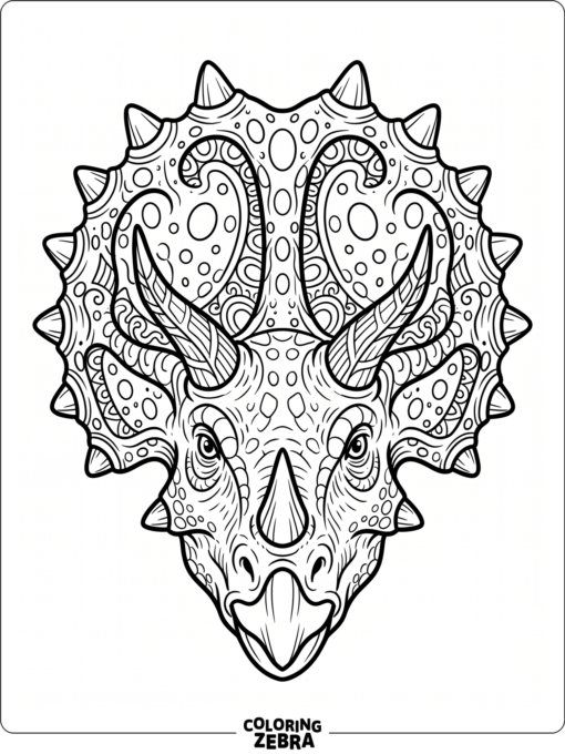 A front view of a triceratops frill with spots