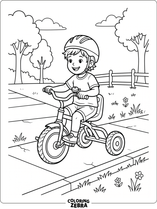 A child riding a tricycle on a sidewalk