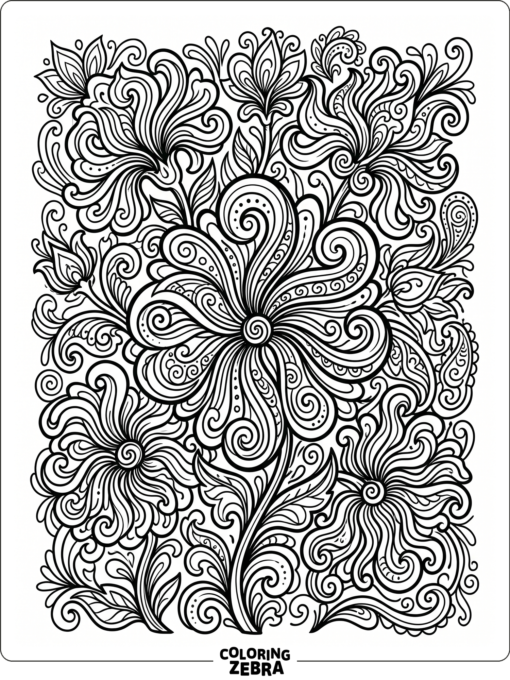 Swirling flowers with bold outlines and abstract petals