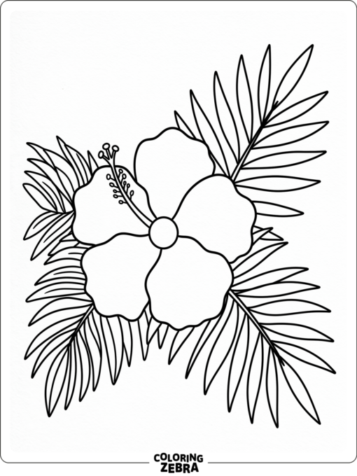 A tropical flower with broad petals and palm leaves