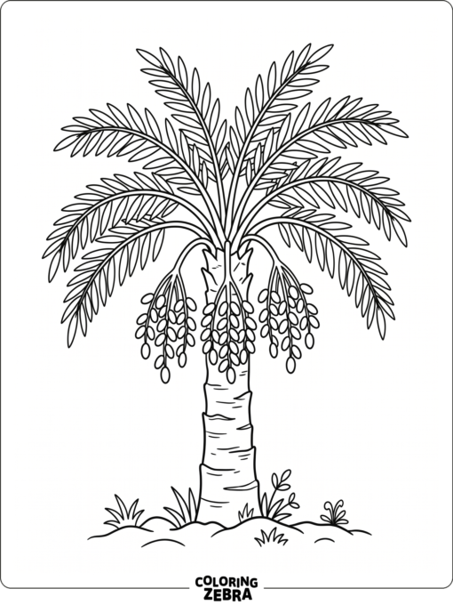 A date palm tree with clusters of fruit