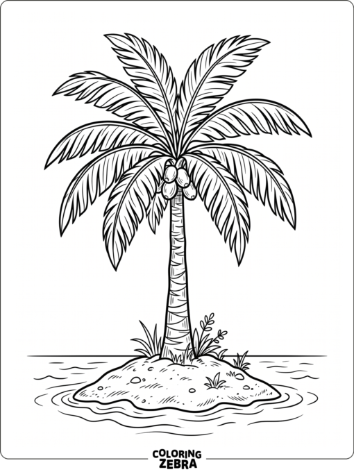 A tropical palm tree with wide fronds
