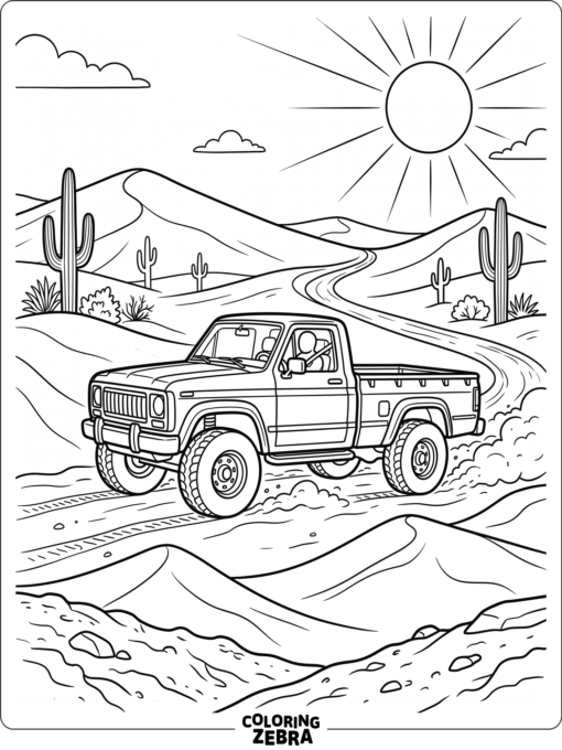 Truck in a desert landscape with cactus