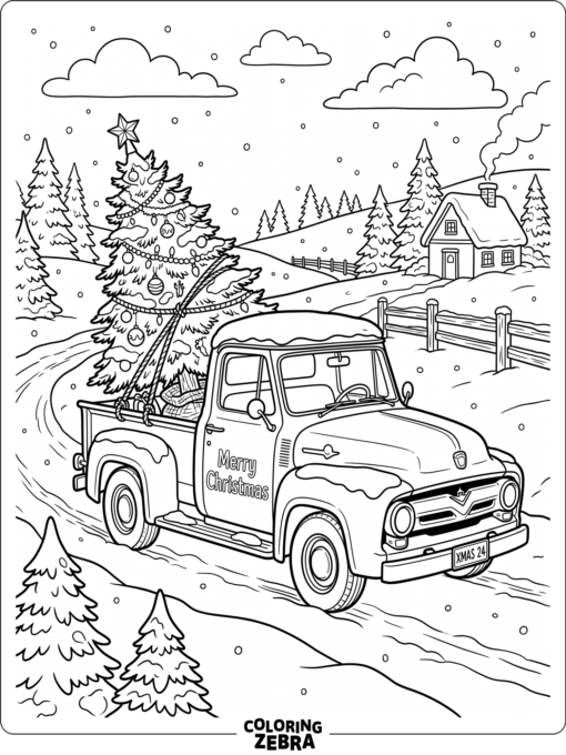 En pickup som drar en julgran