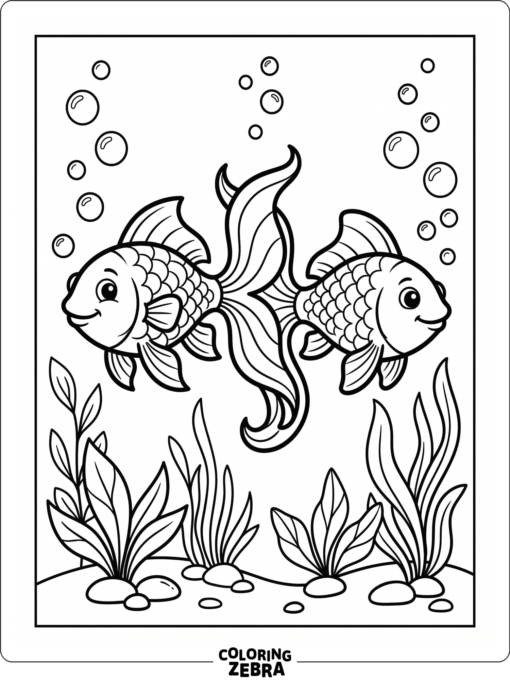 Two goldfish swimming side by side