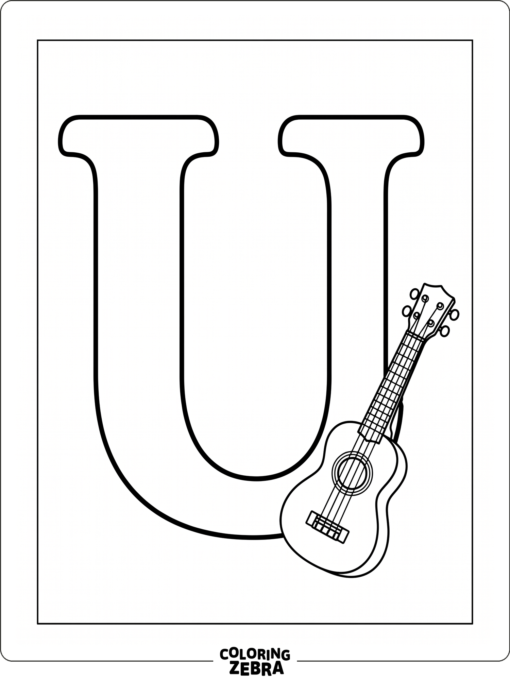 A U with a ukulele beside it