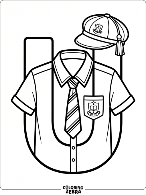 A big letter U with a uniform shirt tie and cap