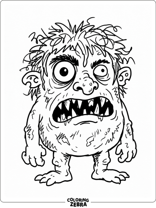 An ugly monster with crooked teeth and messy hair