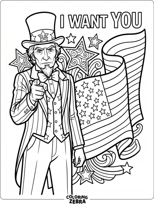Uncle Sam pointing beside stars and a striped banner