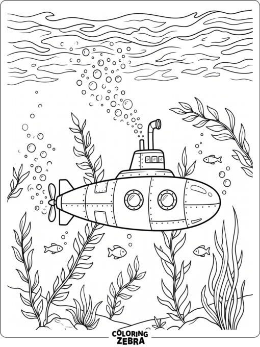 A submarine traveling below the waves