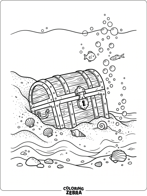 An old treasure chest sitting on the ocean floor