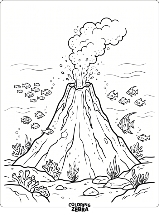 An underwater volcano rising from the seafloor