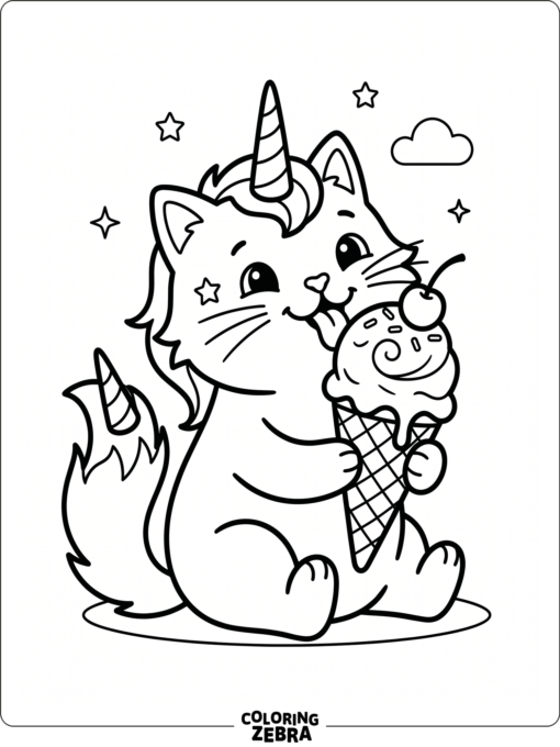 A unicorn cat licking an ice cream cone
