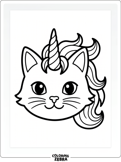 A bold outline of a unicorn cat head