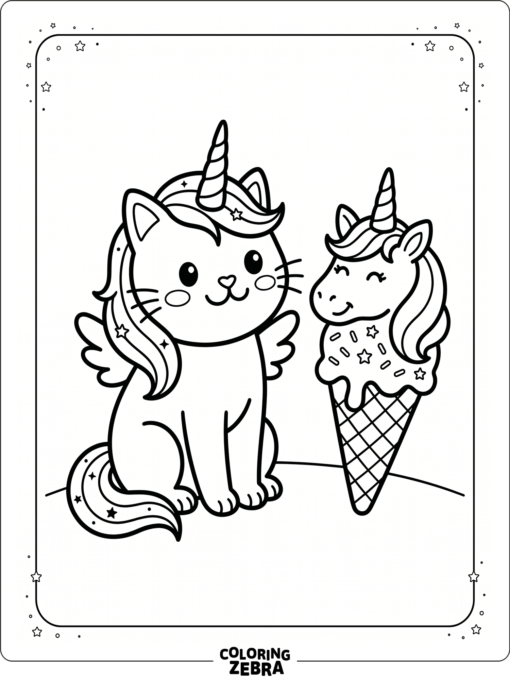 A unicorn beside an ice cream cone