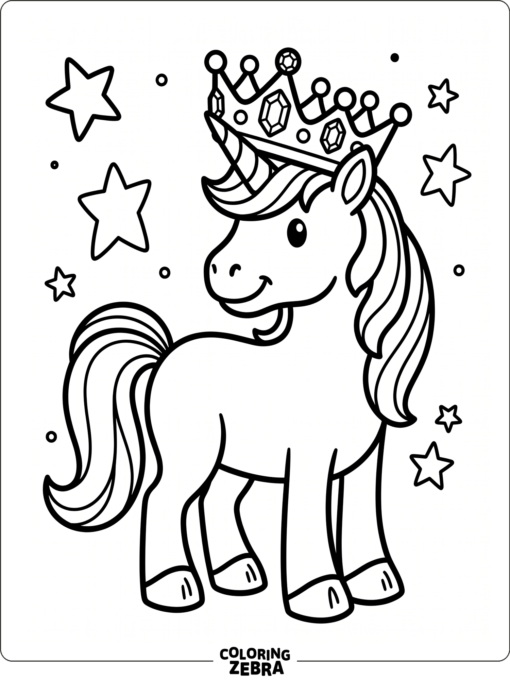 A unicorn with a jeweled crown and flowing mane