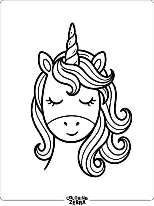 A simple unicorn face with a horn and mane