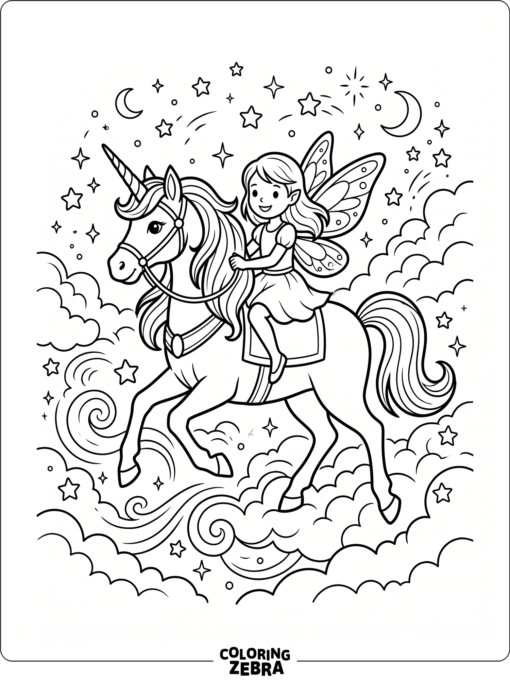 A fairy unicorn holding a wand near a mushroom
