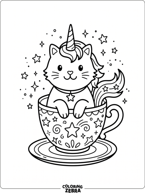 A unicorn kitty beside a ball of yarn