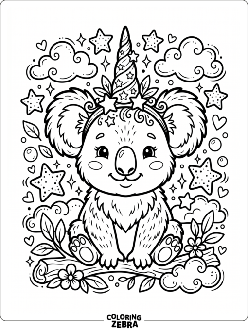 A koala wearing a unicorn horn headband