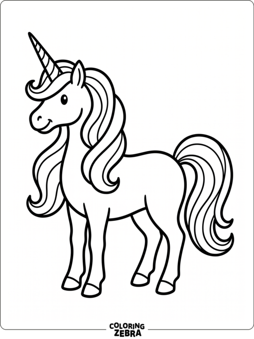 A clean unicorn outline with a flowing mane