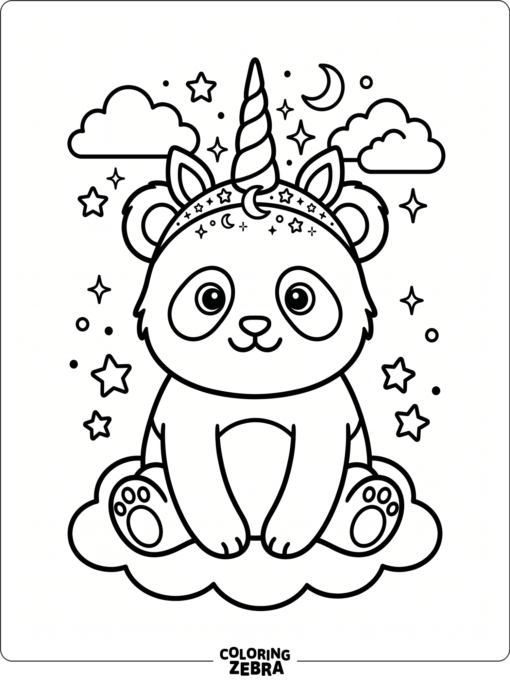 A panda wearing a unicorn horn headband