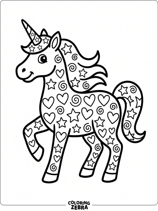 A unicorn covered in repeating hearts and stars