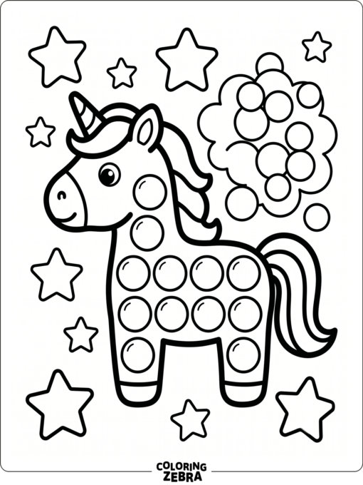 A unicorn pop it toy with stars and bubble shapes
