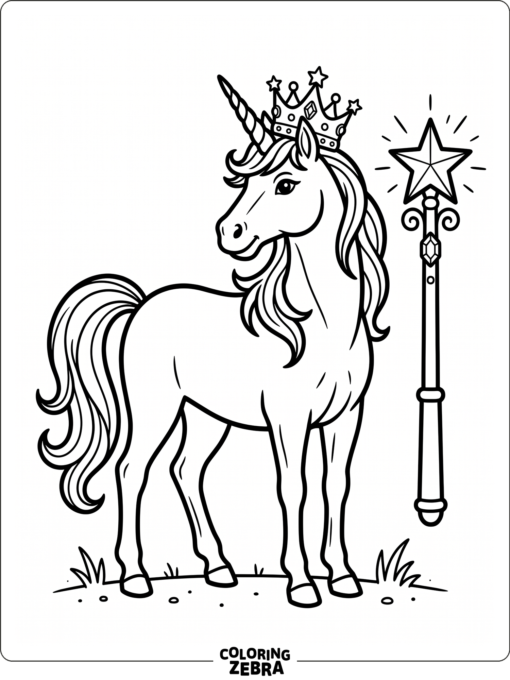 A unicorn princess with a crown and wand