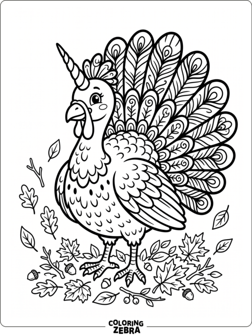 A unicorn turkey with fanned feathers