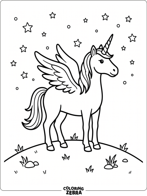 A winged unicorn standing on a hill