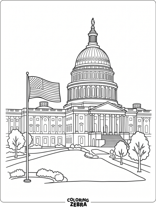 Capitol Dome With Lawn Flag