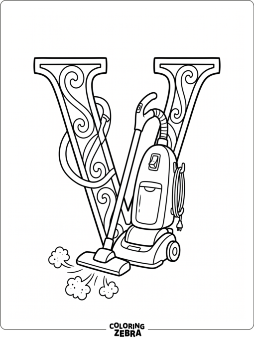 A letter V beside a vacuum cleaner