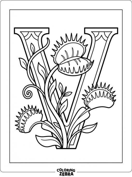 A big letter V with a venus flytrap plant