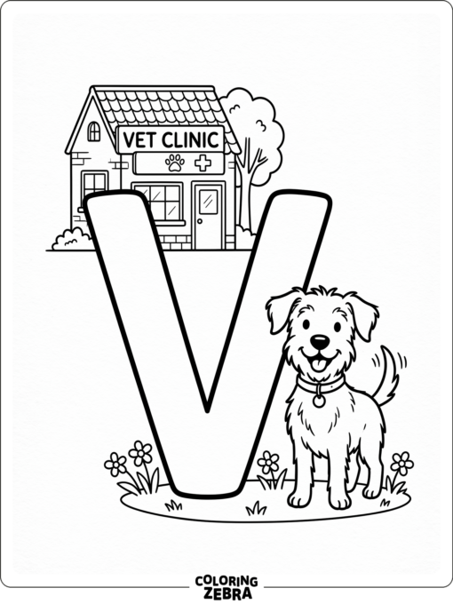 A letter V beside a vet clinic sign