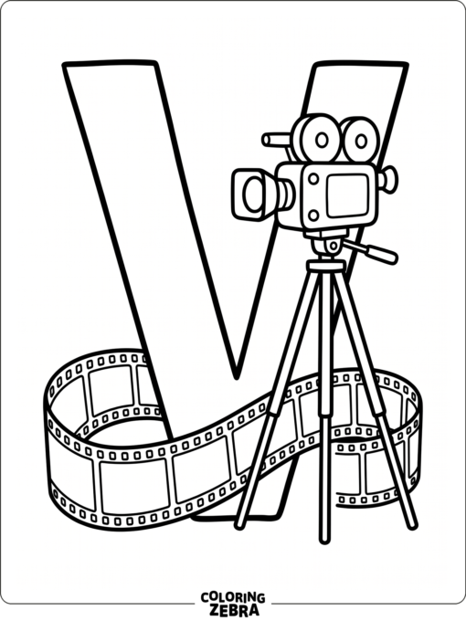 A big letter V with a video camera and film strip