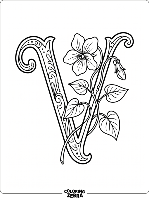 A letter V with a violet flower