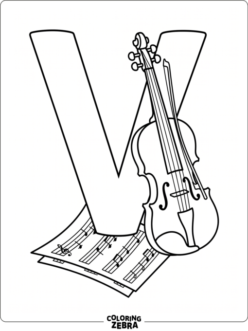 A letter V beside a violin and music notes