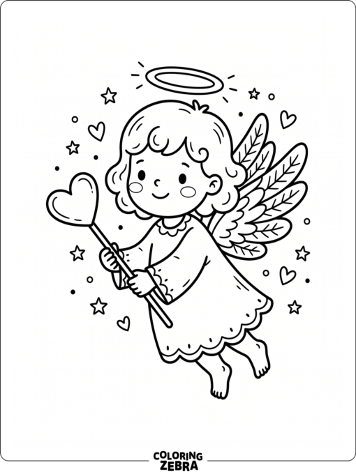 A little angel holding a heart wand