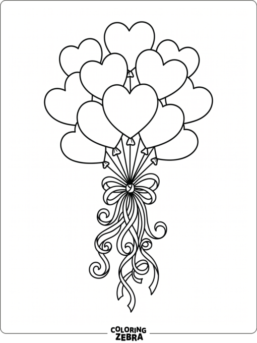 Heart balloons floating together with ribbons