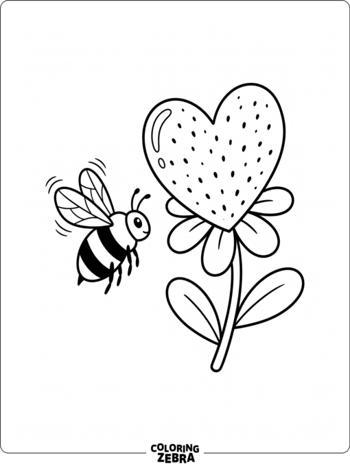 A bee flying past a heart flower
